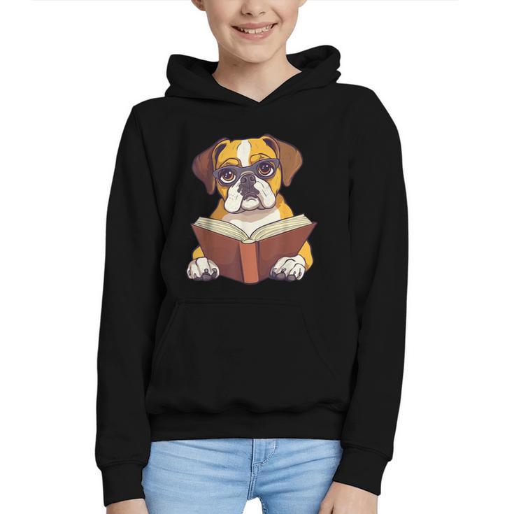 Cute Dog Boxer Reading Book Graphic Youth Hoodie