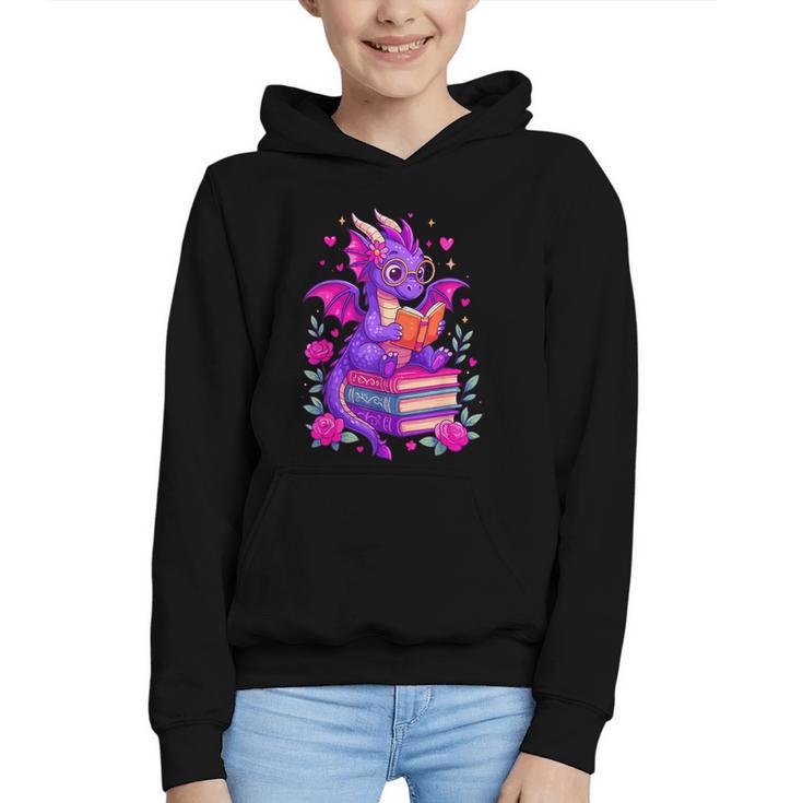 Cute Dragon Reading Books Bookworm Graphic Youth Hoodie
