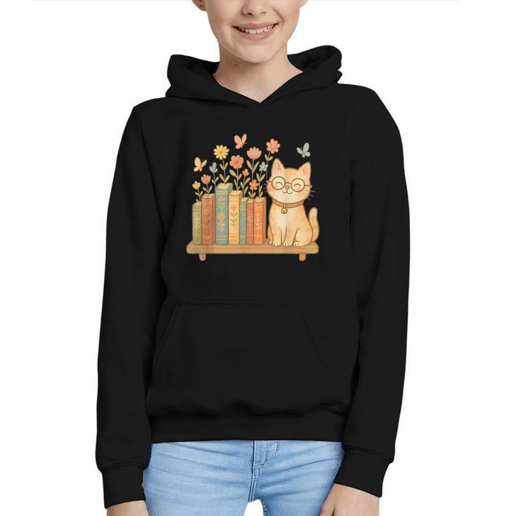Cute Kawaii Cat Books Flowers Graphic Youth Hoodie