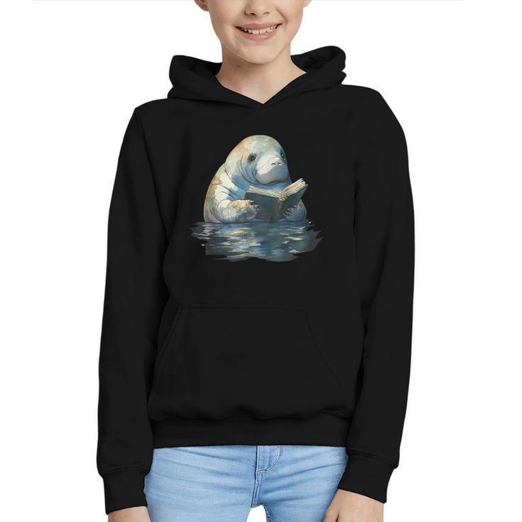 Cute Manatee Reading Book Bookworm Readers Manatee Lover Graphic Youth Hoodie