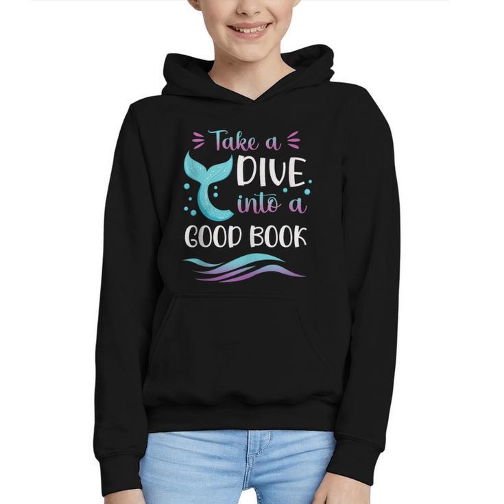 Cute Mermaid Librarian Teacher Dive Into A Good Book Reading Graphic Youth Hoodie