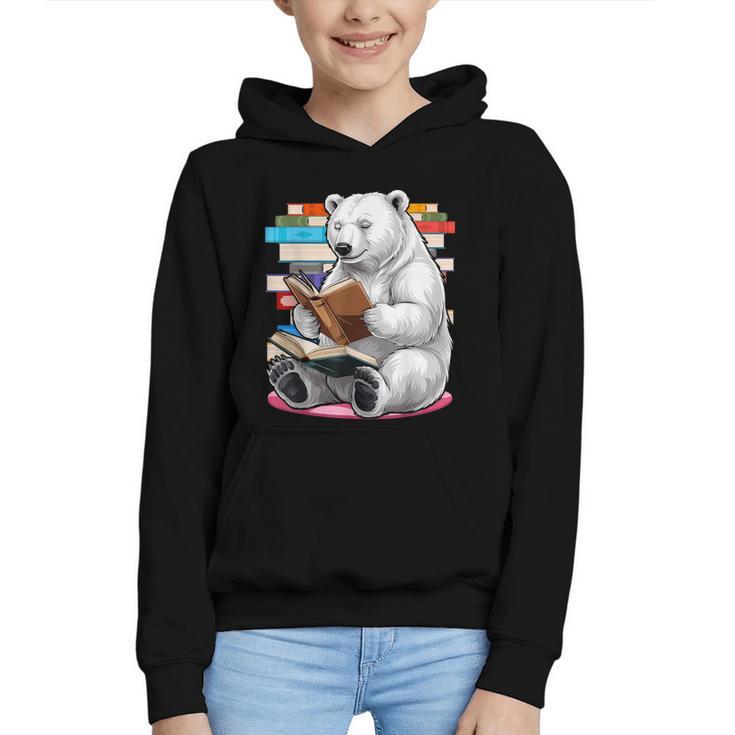 Cute Polar Bear Is Reading a Book Reading Polar Bear Graphic Youth Hoodie