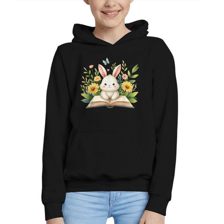 Cute Rabbit And Book Women Girls Reading Book Rabbit Lover Graphic Youth Hoodie
