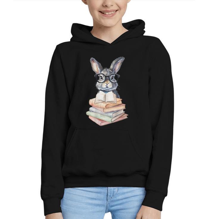 Cute Reading Bunny With Glasses Books Reader Book Bookworm Graphic Youth Hoodie