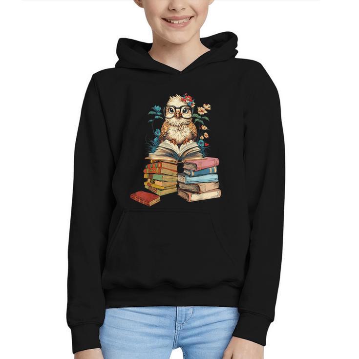 Cute Reading Chicken With Glasses Books Bookworm Reader Book Graphic Youth Hoodie