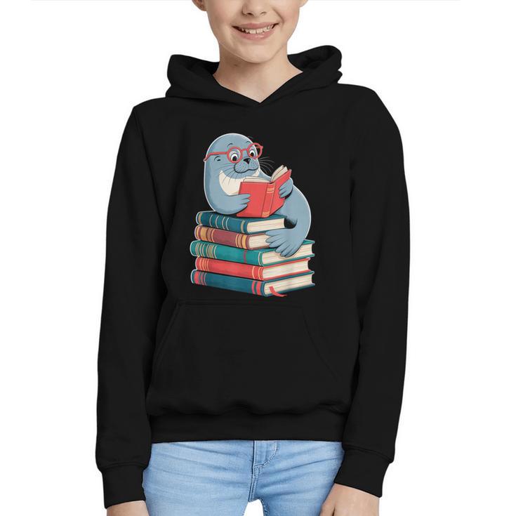 Cute Reading Seal On Books Book Lover Graphic Youth Hoodie