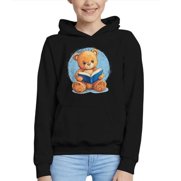 Cute Teddy Bear Reading Book Fun Graphic Youth Hoodie