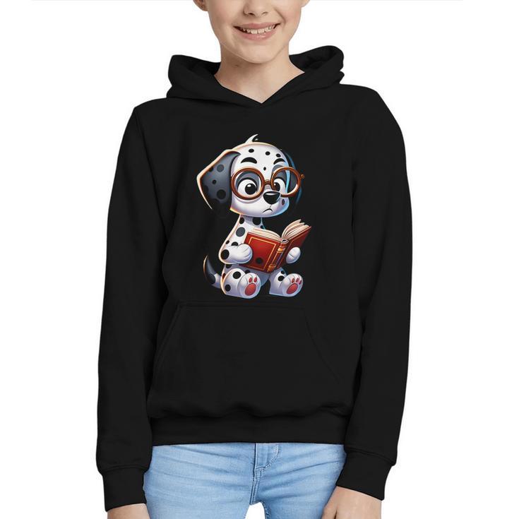 Dalmatian Reading a Book Dog Graphic Youth Hoodie
