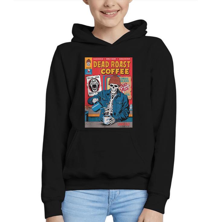 Dead Roast Coffee Comic Book Cover Style Skeleton Barista Graphic Youth Hoodie