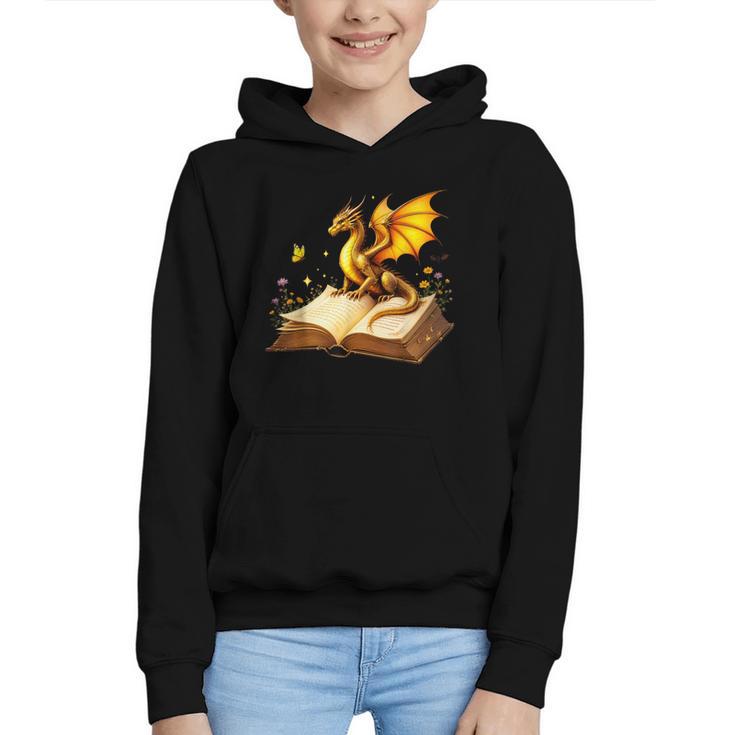 Dragon Fantasy Book Lover Bookish Reader Bookworm Wildflower Graphic Youth Hoodie