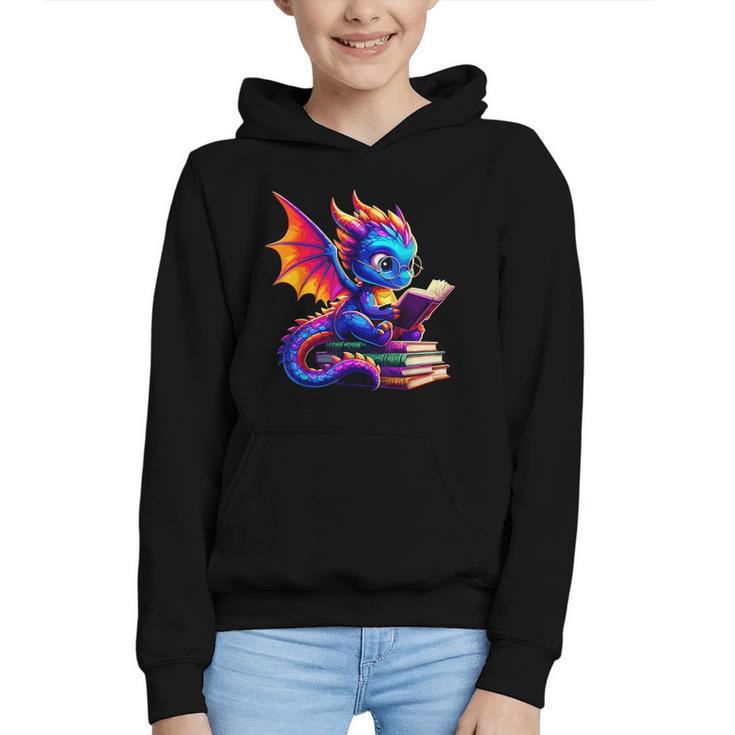 Dragon Reading a Book Bookworm Book Lover Graphic Youth Hoodie
