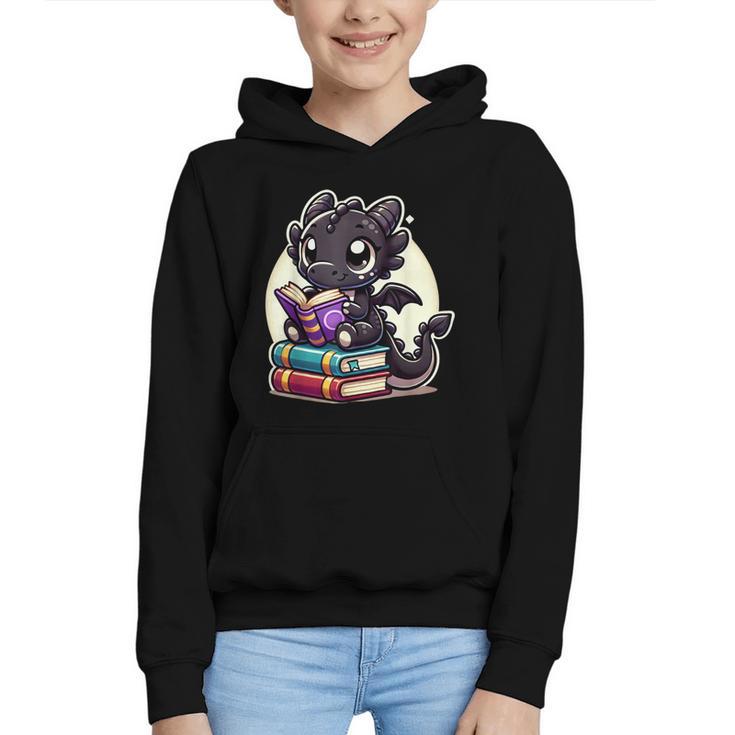 Dragon Reading A Book Cute Bookworm Book Lover Graphic Youth Hoodie