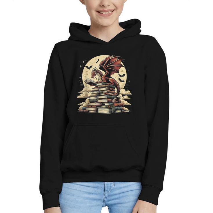Dragon Reading a Book Dragons And Books Lover Bookworm Graphic Youth Hoodie