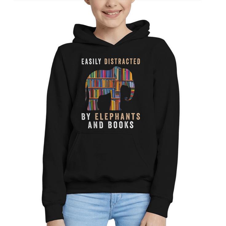 Easily Distracted By Elephants And Books Elephant Graphic Youth Hoodie