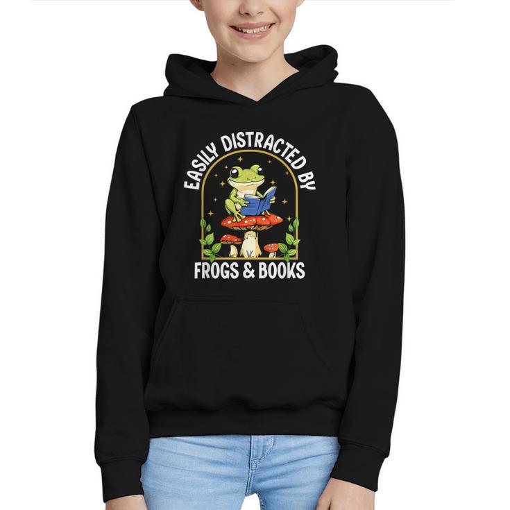 Easily Distracted By Frogs And Books Graphic Youth Hoodie