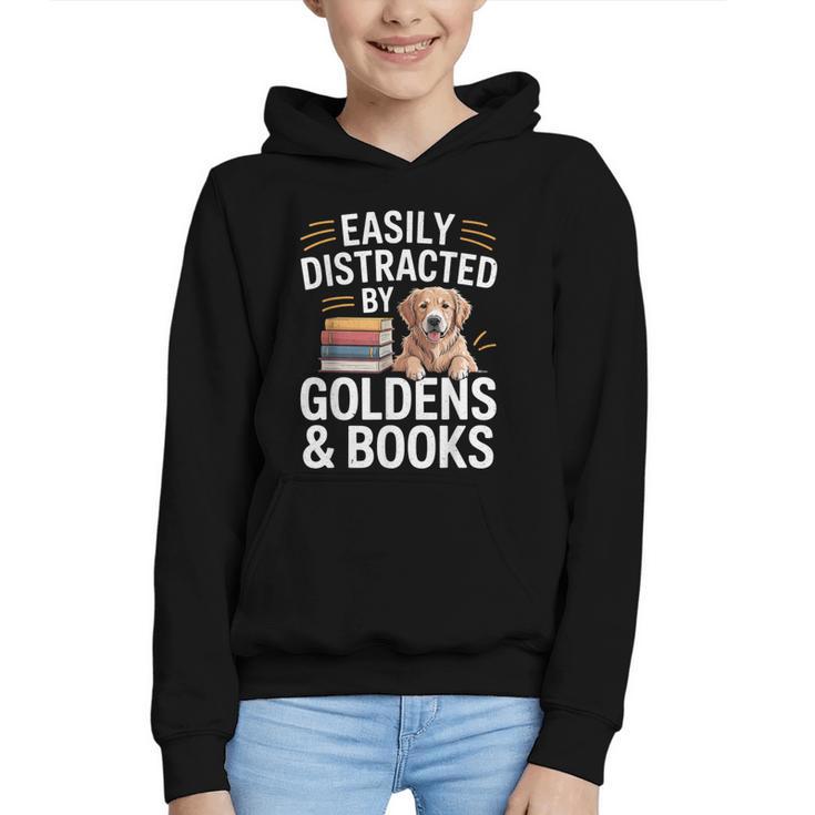 Easily Distracted By Goldens & Books Golden Retriever Dog Graphic Youth Hoodie