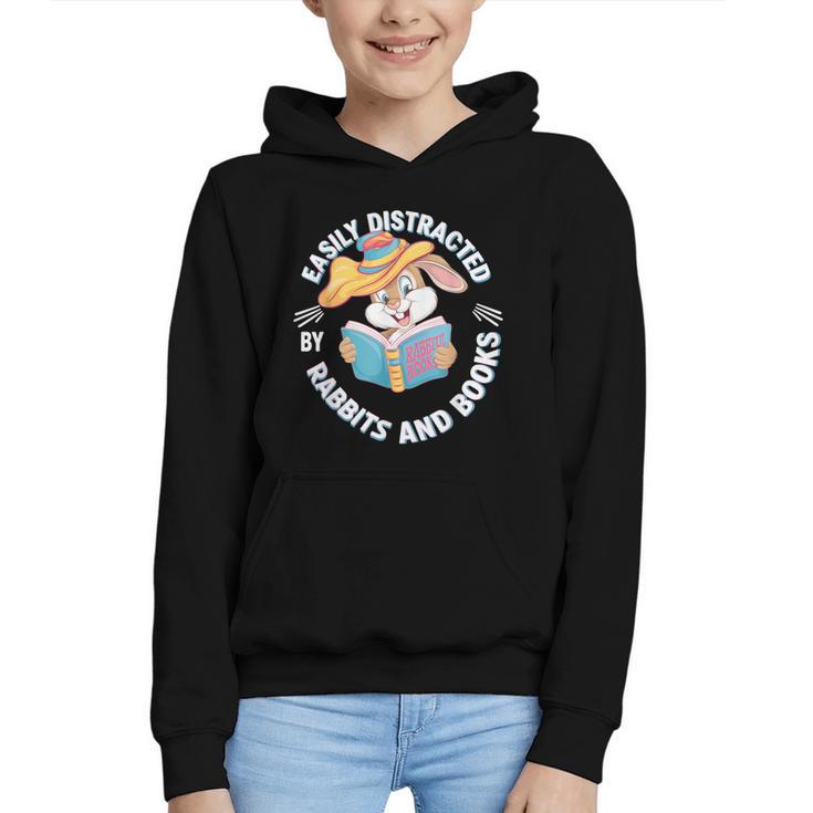 Easily Distracted By Rabbits And Books Reading Graphic Youth Hoodie