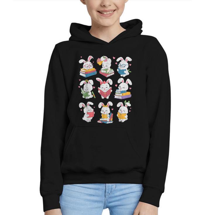 Easter Teacher Cute Bunny Reding Books Librarian Bookworm Graphic Youth Hoodie