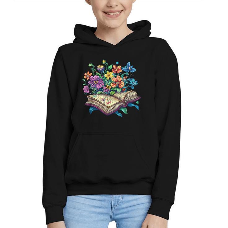 Enchanted Open Book With Blooming Flowers Graphic Youth Hoodie