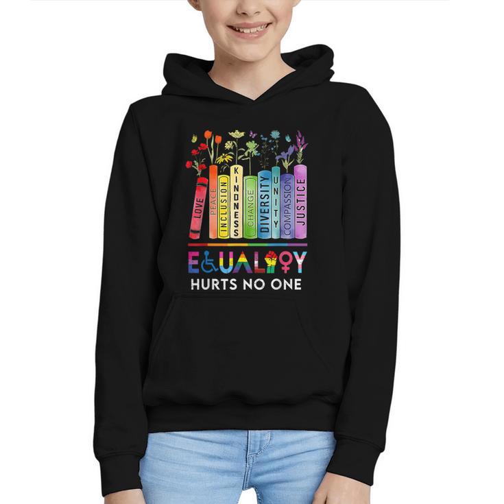 Equality Hurts No One Book Flower Rainbow Pride Month LGBTQ Graphic Youth Hoodie
