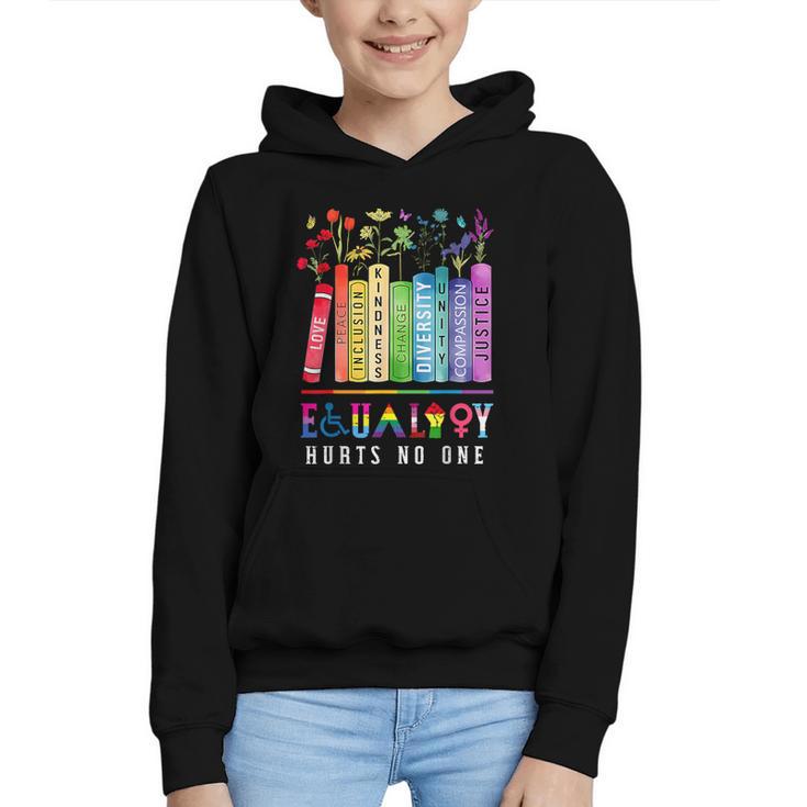 Equality Hurts No One Floral Books LGBTQ Pride Human Rights Graphic Youth Hoodie