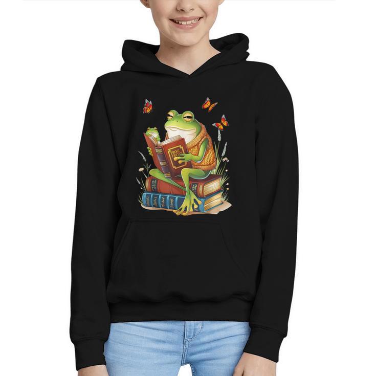 Frog & Toad Fishing Vintage Classic Book Frog Reading Book Graphic Youth Hoodie