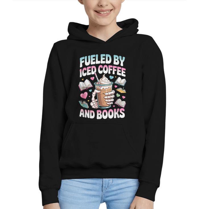 Fueled By Iced Coffee And Books Book Lover Retro Graphic Youth Hoodie