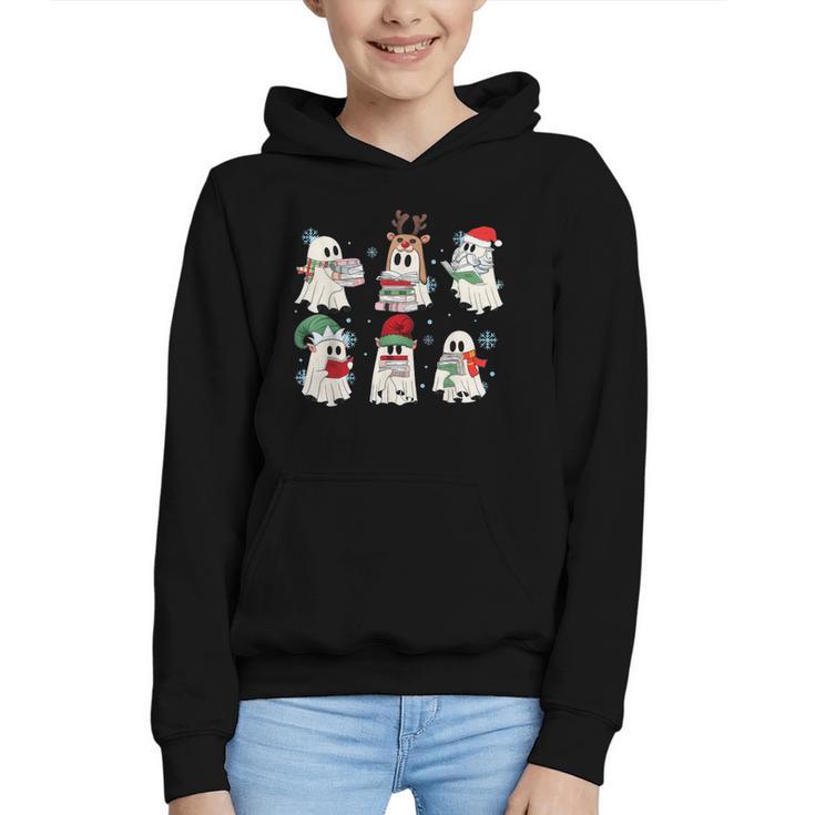 Ghost Santa Elf Squad Read Books Bookish Librarian Christmas Graphic Youth Hoodie