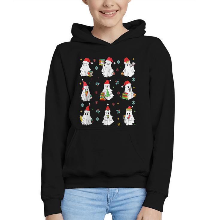 Ghosts Wearing Santa Hats Reading Books Christmas Book Lover Graphic Youth Hoodie