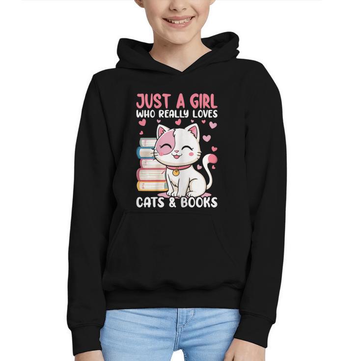 Girl Who Loves Cats And Books Cute Graphic Youth Hoodie