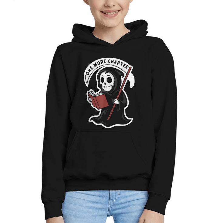 Grim Reaper Bookworm Cute Book Reading Halloween Graphic Youth Hoodie