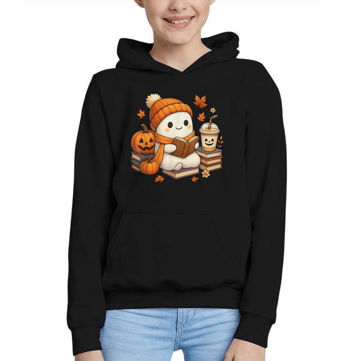 Halloween Ghost Reading Book Lovers Coffee Girl Women Graphic Youth Hoodie