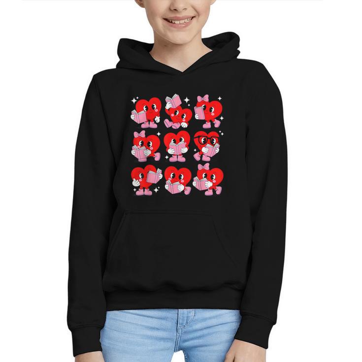 Heart Reading Books Valentine Teacher Boys Girls Book Lover Graphic Youth Hoodie