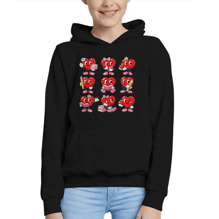 Heart Reading Books Valentine’s Day Girl And Boy Book Lovers Graphic Youth Hoodie