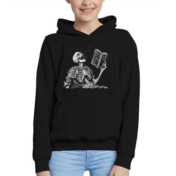Hilarious Skeleton Holding a Book And Laughing Gothic Graphic Youth Hoodie