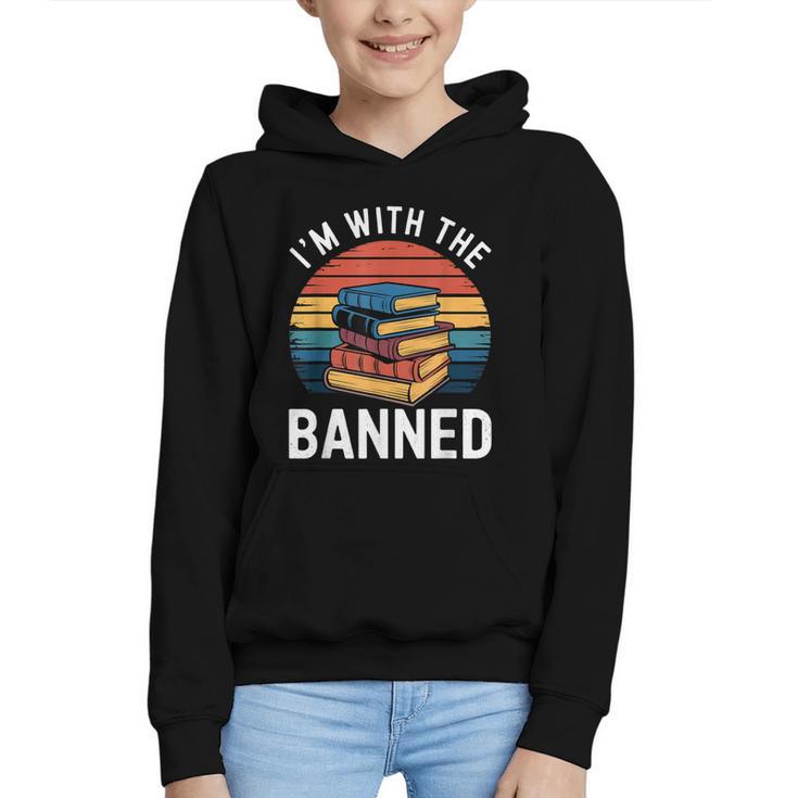 I'm With The Banned Stack Of Books Vintage Sunset Retro Graphic Youth Hoodie