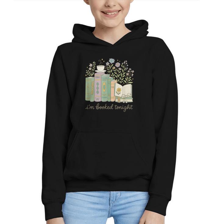 I'm Booked Tonight Cozy Floral Book Lover Graphic Graphic Youth Hoodie