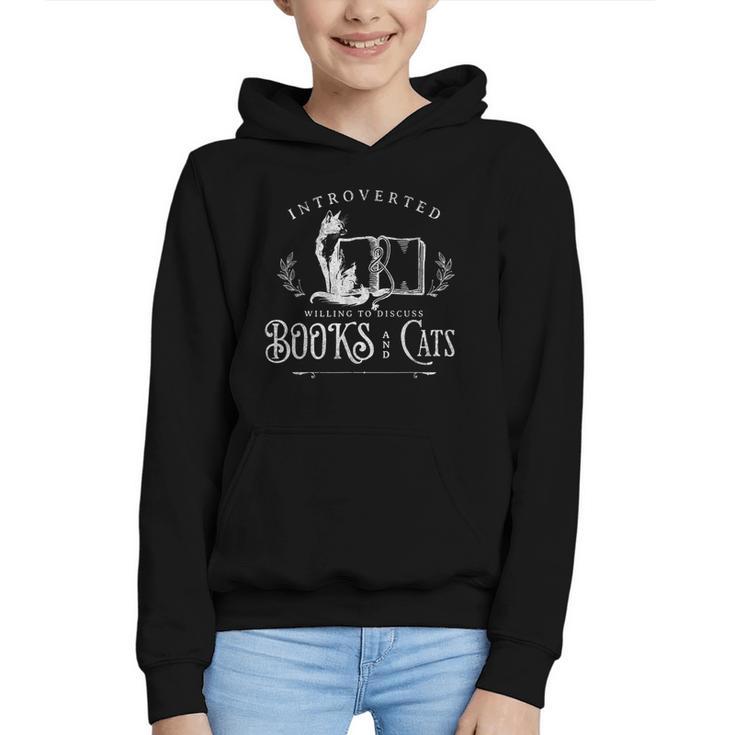 Introverted Willing To Discuss Cats And Books Graphic Youth Hoodie