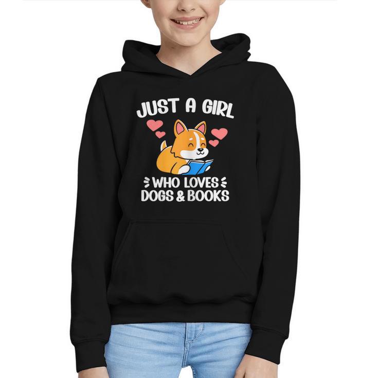 Just A Girl Who Loves Dogs And Books Reading Dog Puppy Lover Graphic Youth Hoodie