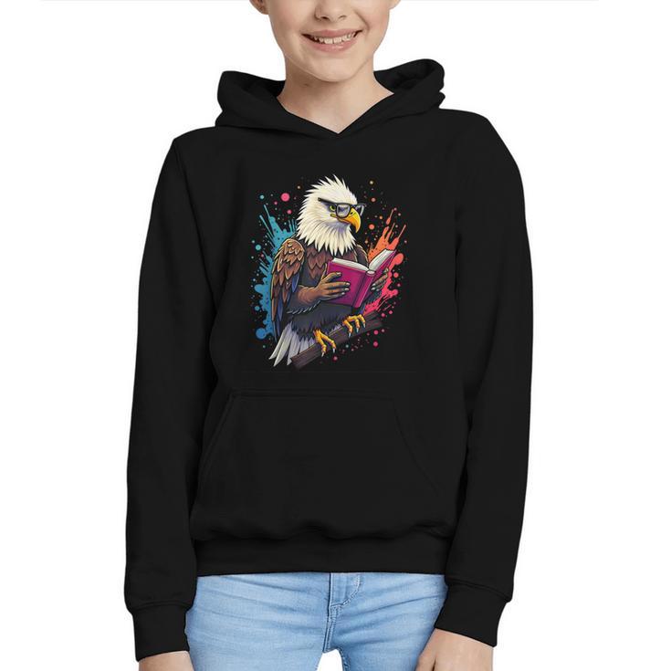 Kawaii Eagle Reads Book Reading Library Book Bookworm Graphic Youth Hoodie