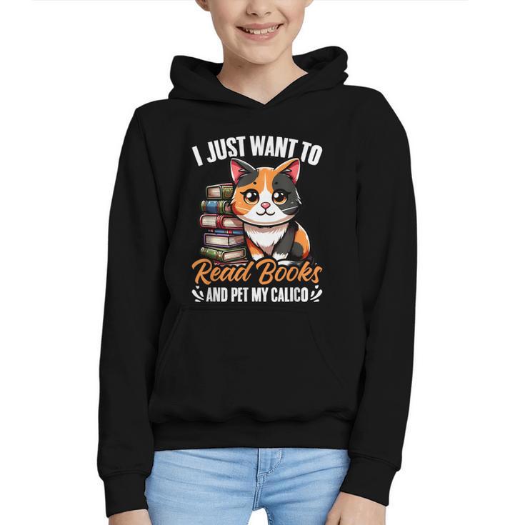 Kawaii Feline Book Reading Read Books Pet My Calico Cat Men Women Graphic Youth Hoodie