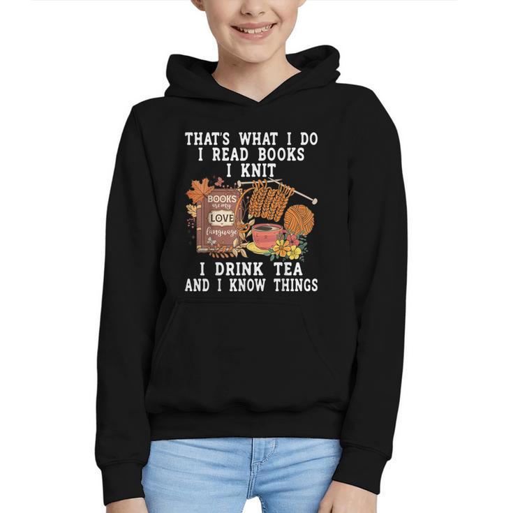 Knitting Reading Books Drinking Tea Knitter Knit Graphic Youth Hoodie