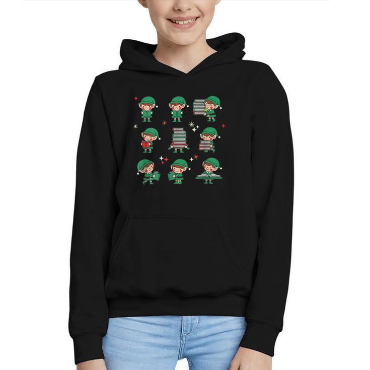 Librarian Book Lover Christmas Elf Reading Joy Graphic Youth Hoodie