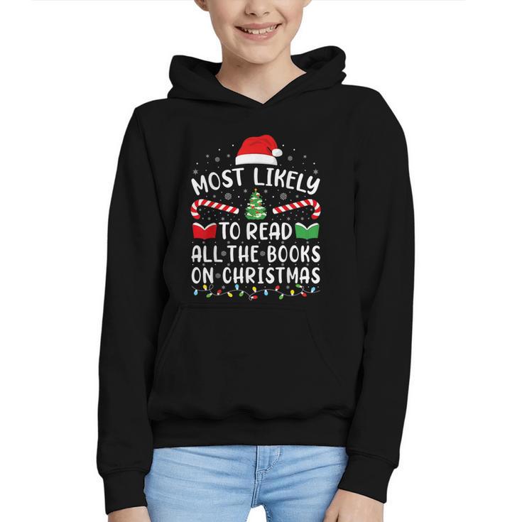 Most Likely To Read A Book On Christmas Family Matching Xmas Graphic Youth Hoodie