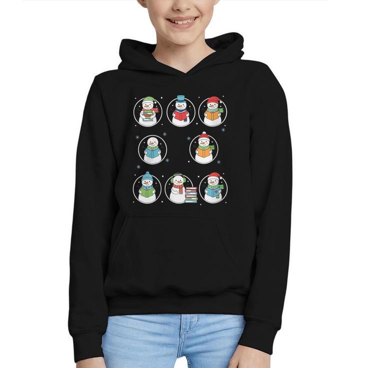 Literary Winter Reading Snowmen Cozy Book Lover Pattern Graphic Youth Hoodie