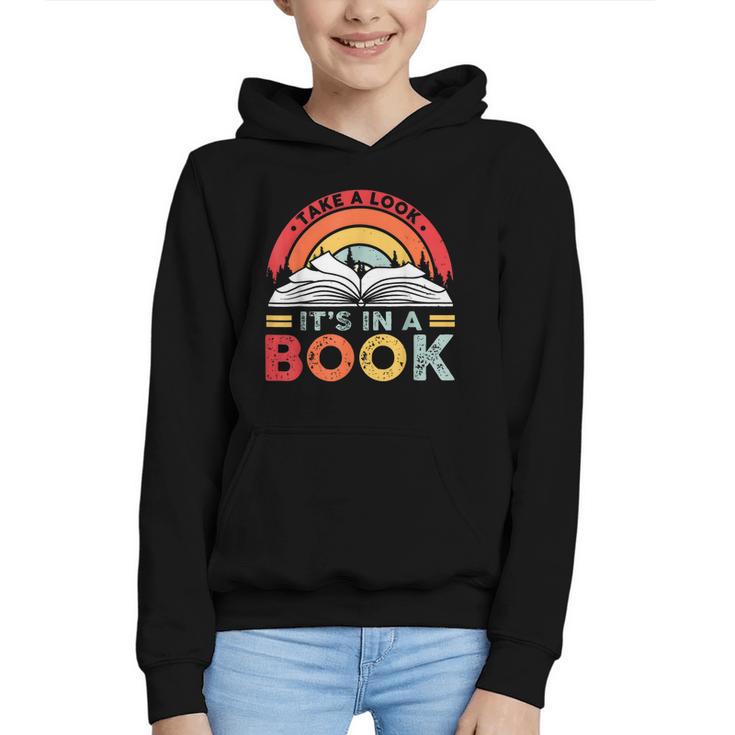 Take A Look It's In A Book Reading Book Vintage Rainbow Graphic Youth Hoodie