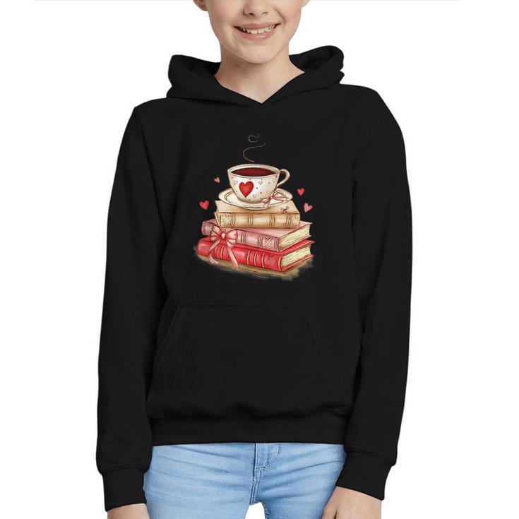 Love Book Coffee Heart Coquette Bow Valentines Day Graphic Youth Hoodie