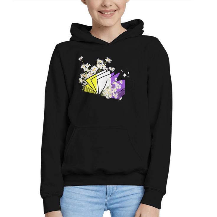 Non-Binary Book Lover Nonbinary Daisy LGBT Reading Pride Graphic Youth Hoodie