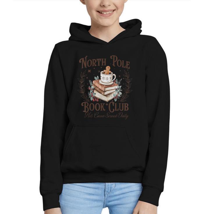 North Pole Book Club Hot Cocoa Served Daily Librarian Xmas Graphic Youth Hoodie