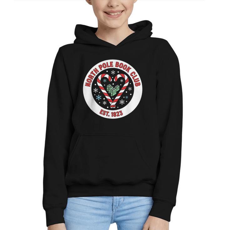 North Pole Book Club Shirt Candy Cane Christmas Graphic Youth Hoodie